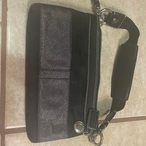 Coach clutch with strap black silver